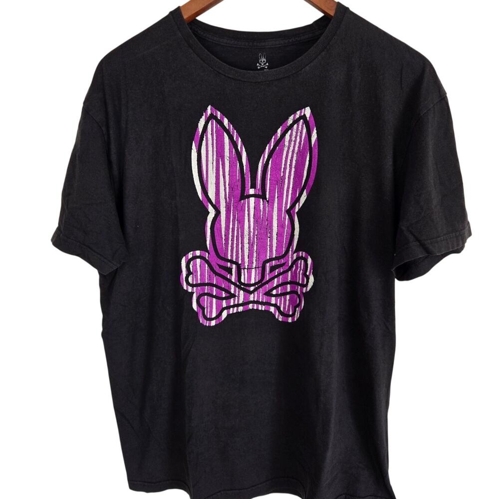 Y2K Cyber Grunge Streetwear Psycho Bunny Alternative Black T-Shirt Size Large